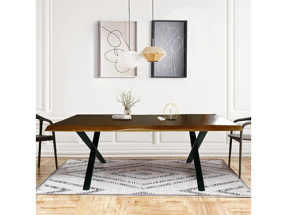 Table à manger Bois massif 90x200cm couleur naturel pied métal