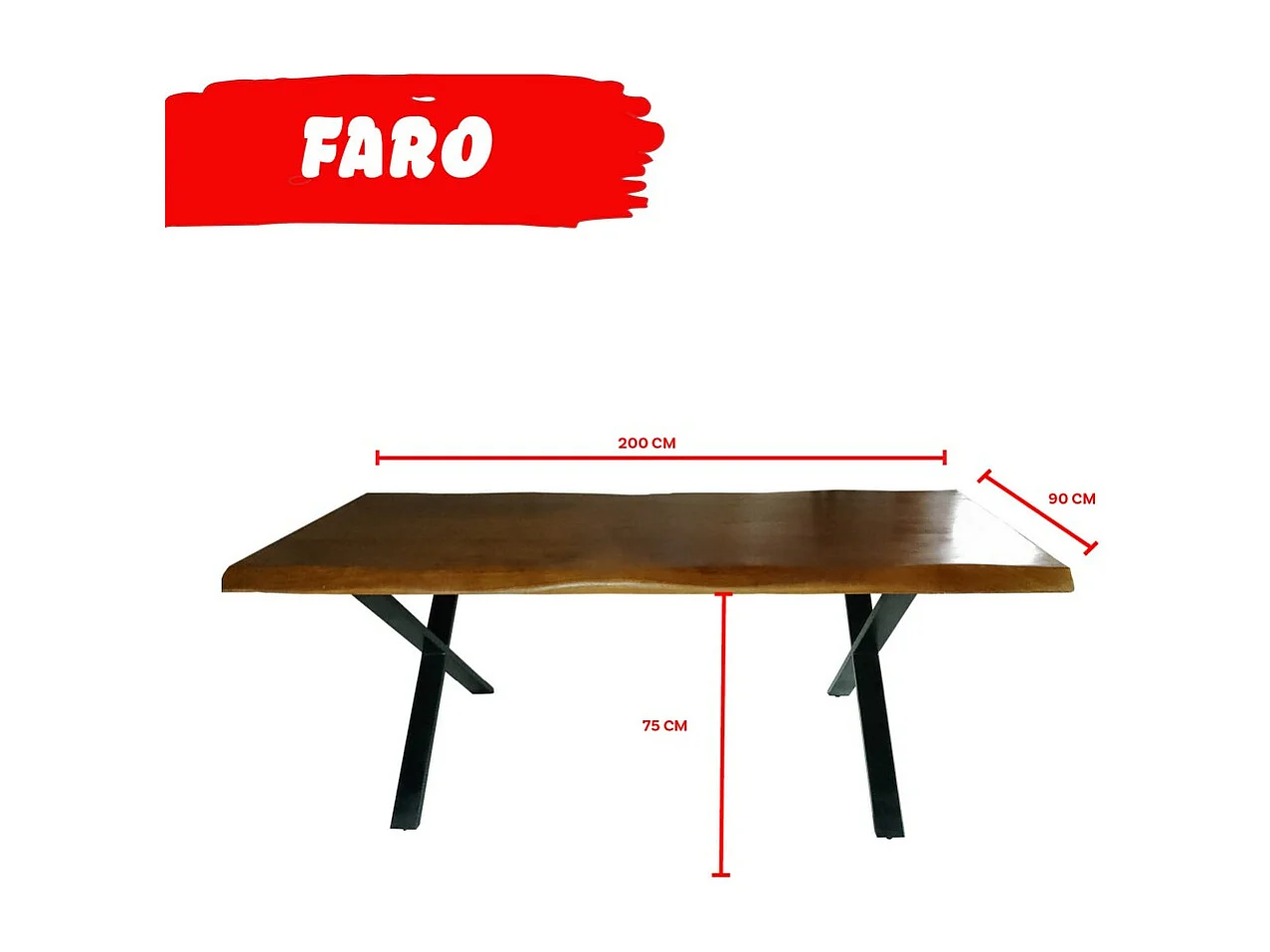 Table à manger Bois massif 90x200cm couleur naturel pied métal