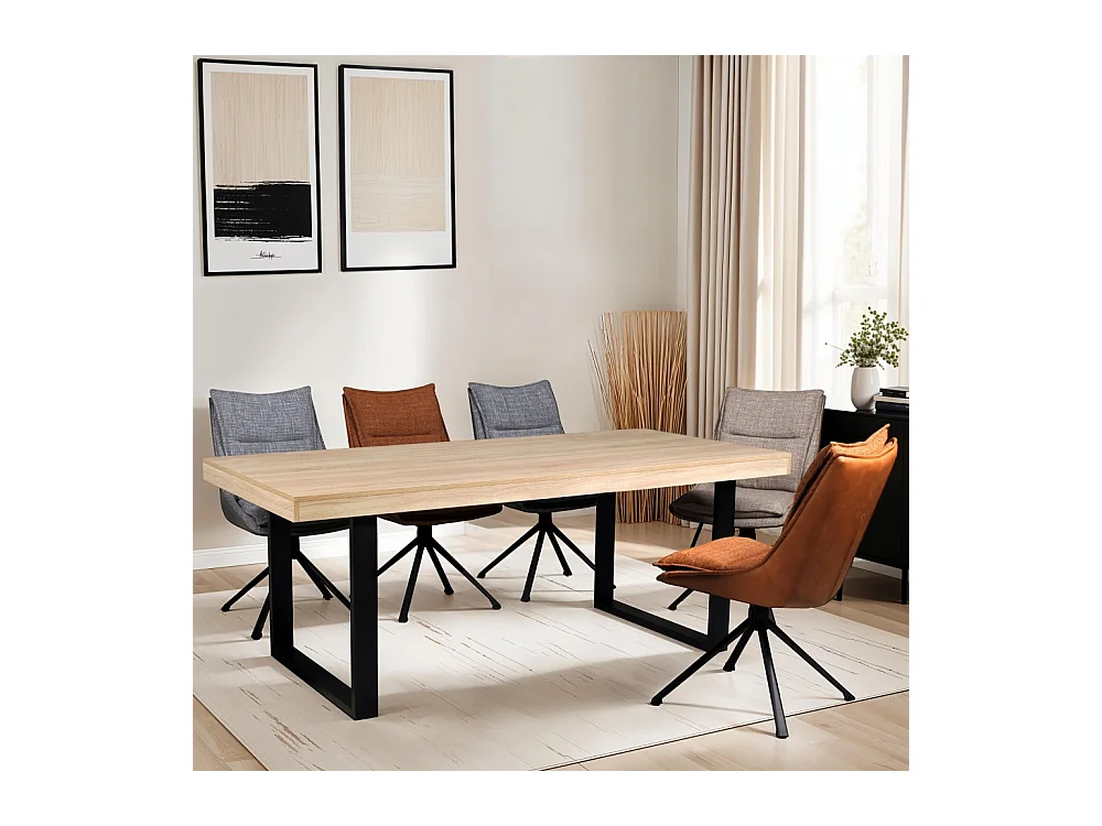 Table à manger 90x200cm couleur chêne pied métal TIVA