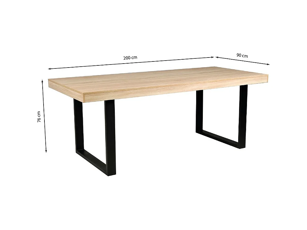 Table à manger 90x200cm couleur chêne pied métal TIVA