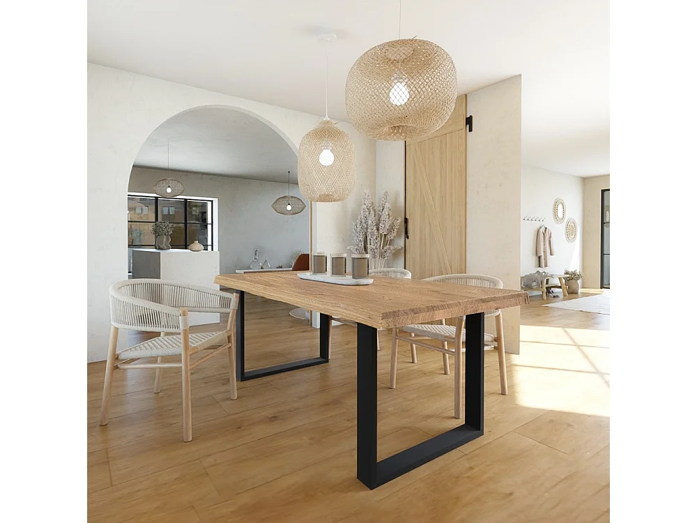 Table à manger 200x100cm chênemassif pied métal CATAU