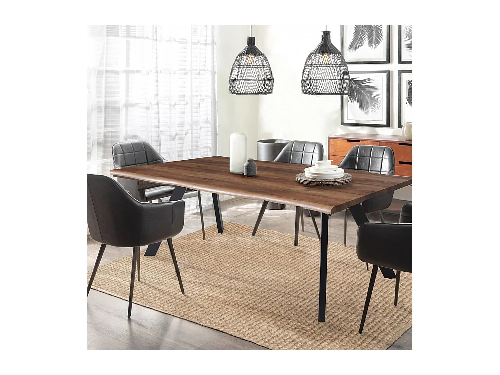 Table à manger 90x180cm couleur chêne pied métal HELI