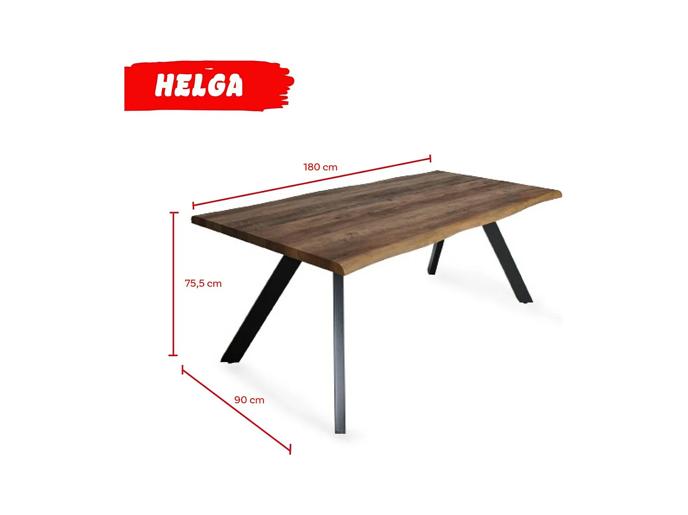 Table à manger 90x180cm couleur chêne pied métal HELI