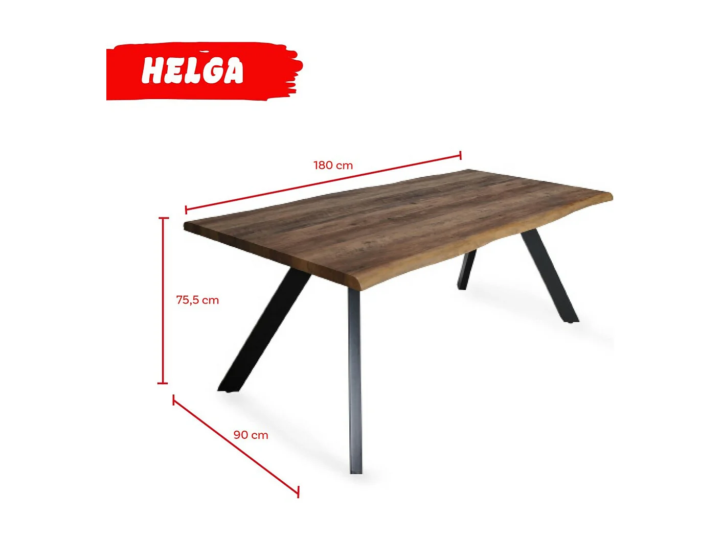 Table à manger 90x180cm couleur chêne pied métal HELI