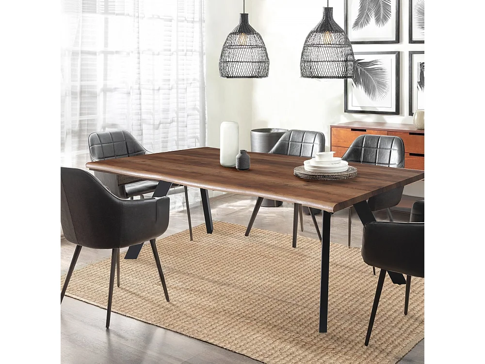 Table à manger 90x180cm couleur chêne pied métal HELI