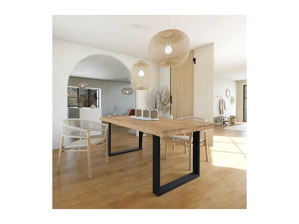 Table à manger 180x100cm chêne massif pied métal CATAU