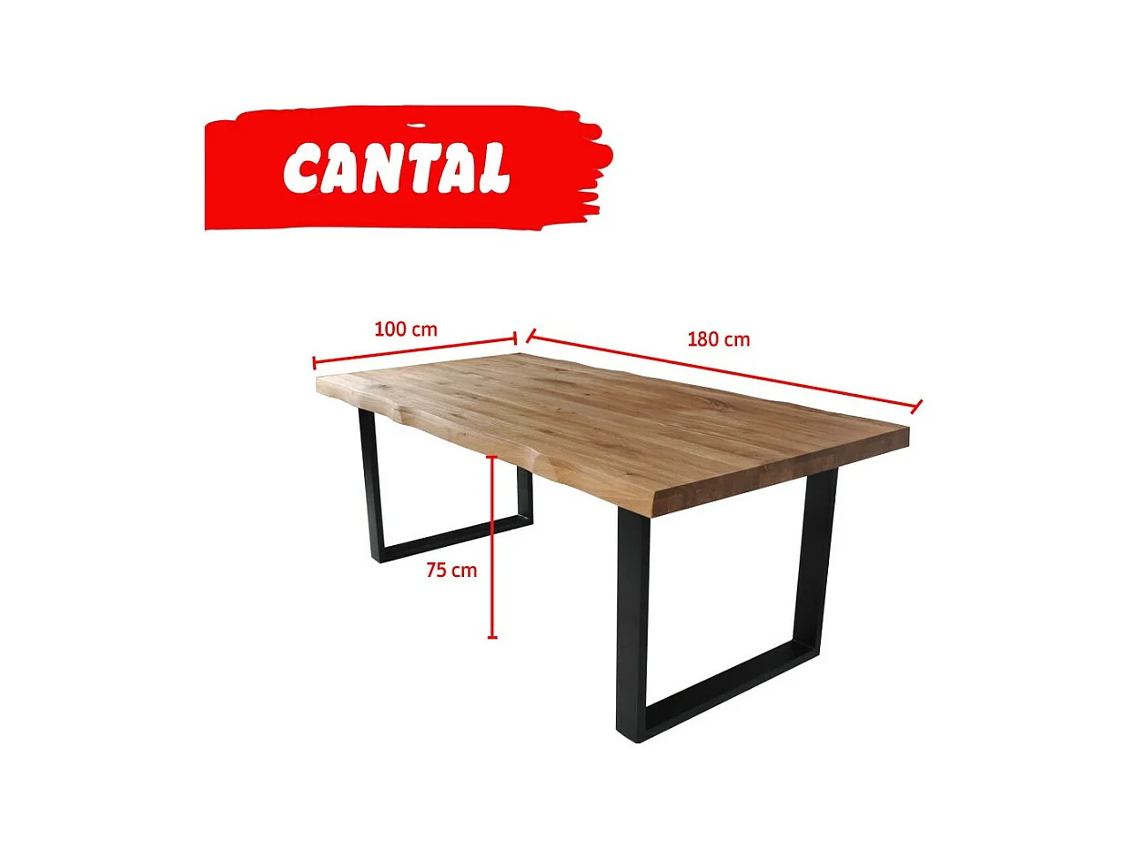 Table à manger 180x100cm chêne massif pied métal CATAU