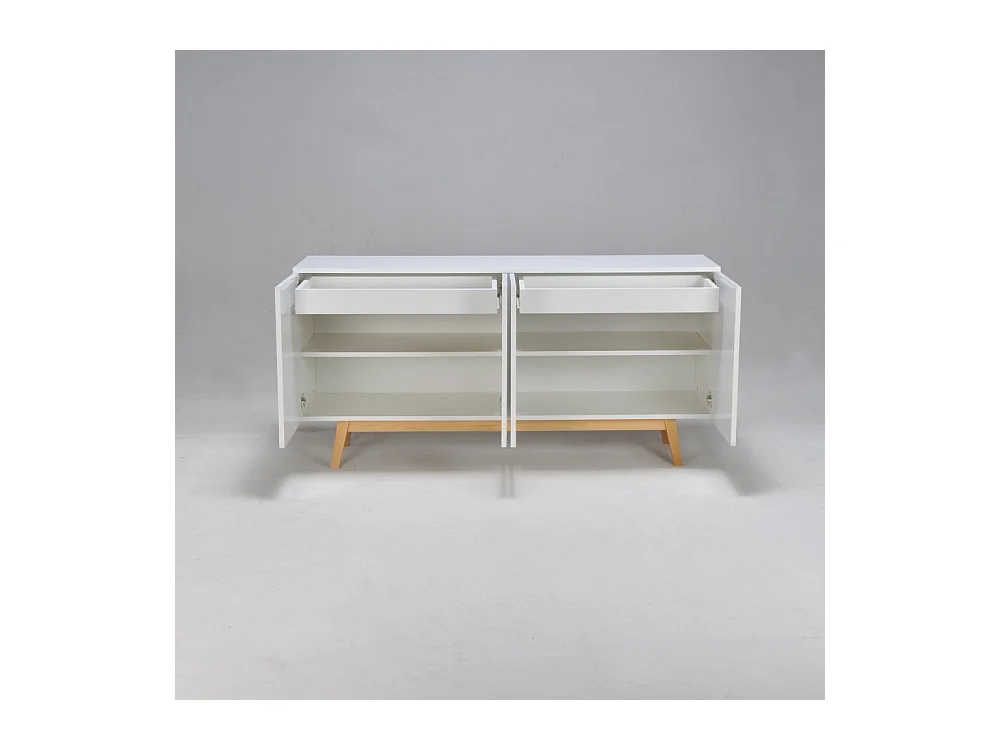 Commode de rangement Meuble universel HONA 160x42x80cm Blanc 2tiroirs intérieurs