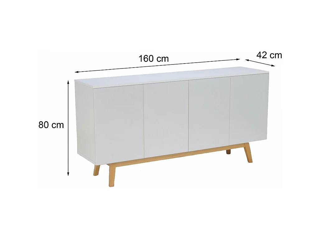 Commode de rangement Meuble universel HONA 160x42x80cm Blanc 2tiroirs intérieurs