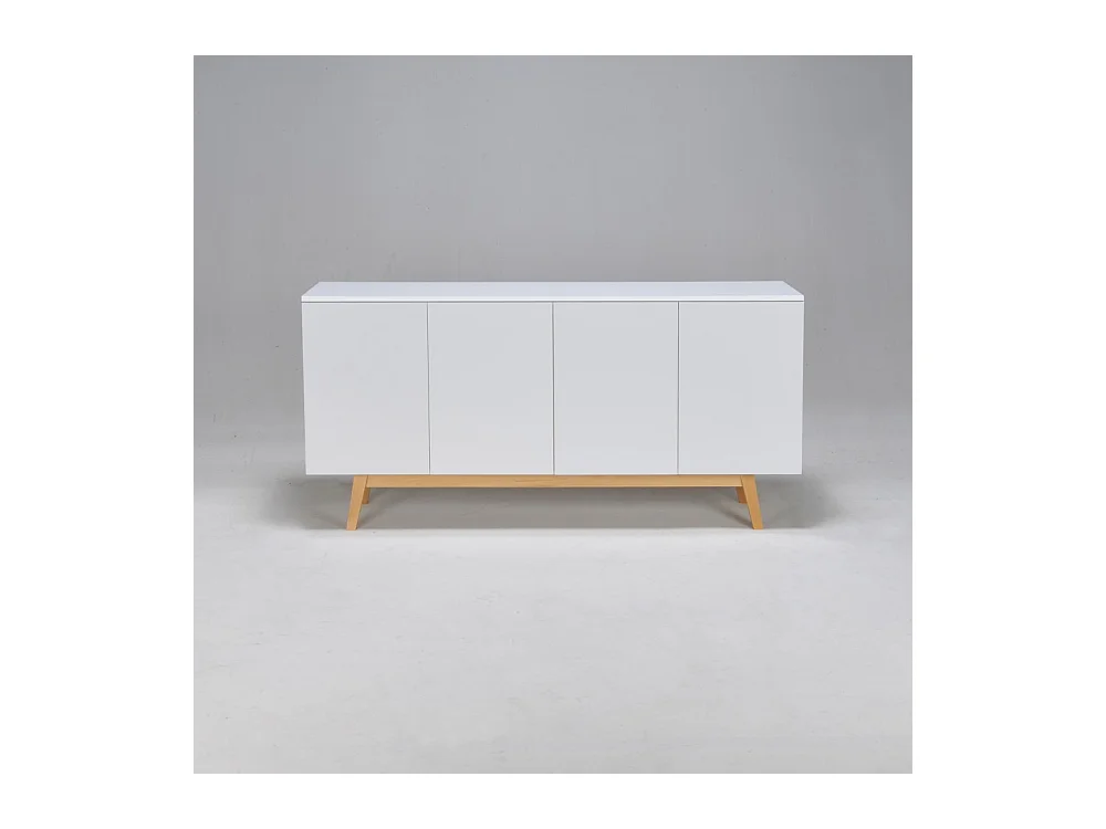 Commode de rangement Meuble universel HONA 160x42x80cm Blanc 2tiroirs intérieurs