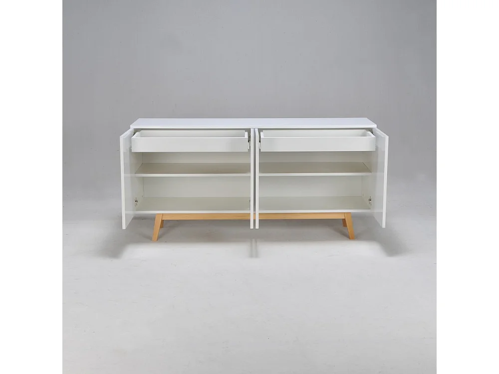 Commode de rangement Meuble universel HONA 160x42x80cm Blanc 2tiroirs intérieurs