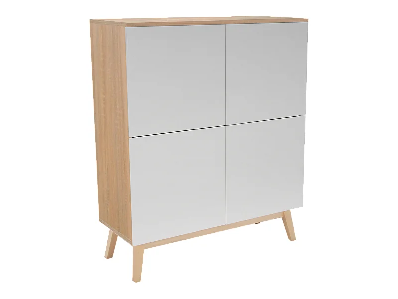 Commode de rangement Meuble universel 100x42x120cm Blanc et chêne avec 4 portes HONA