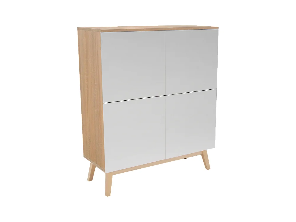 Commode de rangement Meuble universel 100x42x120cm Blanc et chêne avec 4 portes HONA