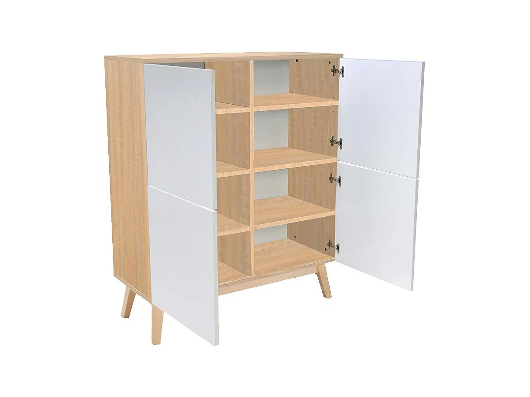 Commode de rangement Meuble universel 100x42x120cm Blanc et chêne avec 4 portes HONA