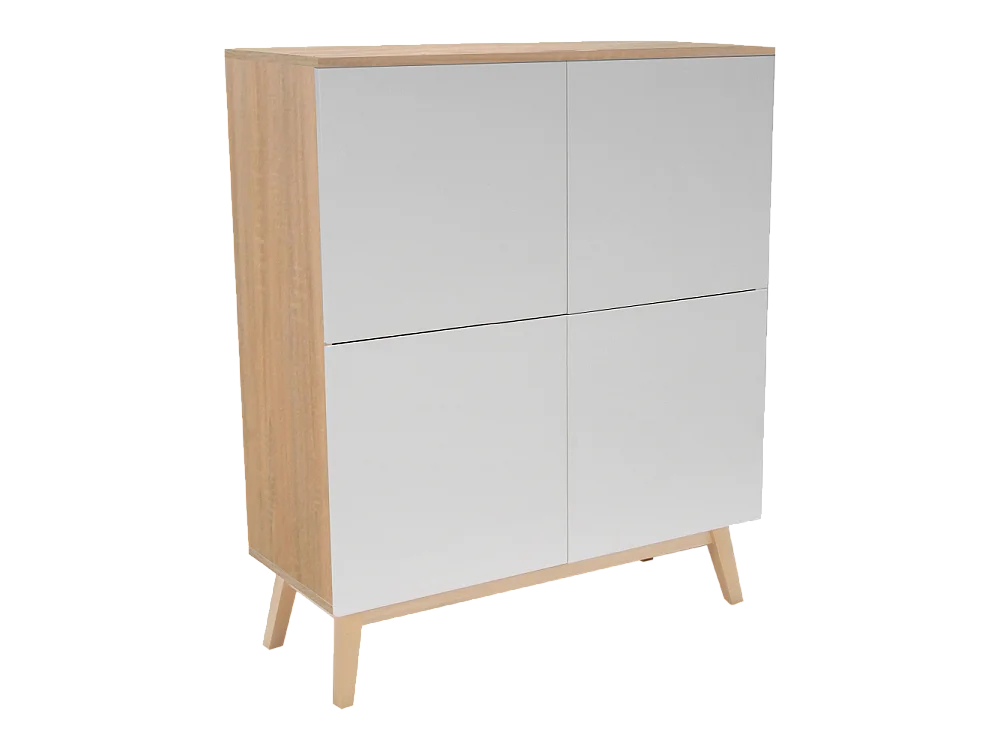 Commode de rangement Meuble universel 100x42x120cm Blanc et chêne avec 4 portes HONA