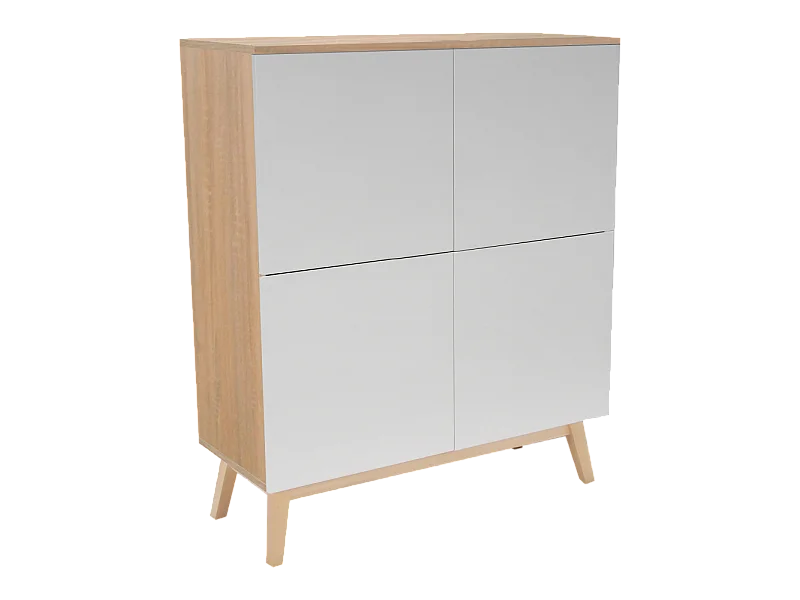 Commode de rangement Meuble universel 100x42x120cm Blanc et chêne avec 4 portes HONA