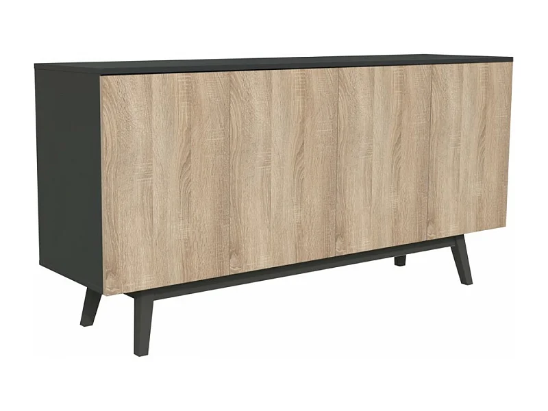 Commode de rangement Meuble universel HONA 160x42x80cm Noir et Chêne 2tiroirs intérieurs