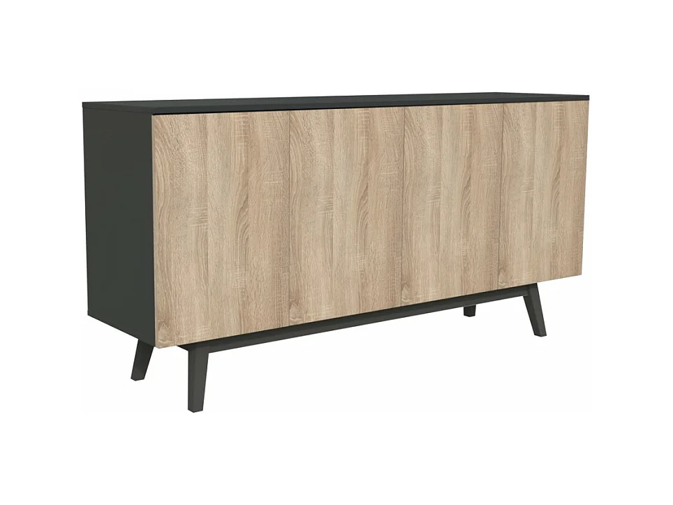 Commode de rangement Meuble universel HONA 160x42x80cm Noir et Chêne 2tiroirs intérieurs