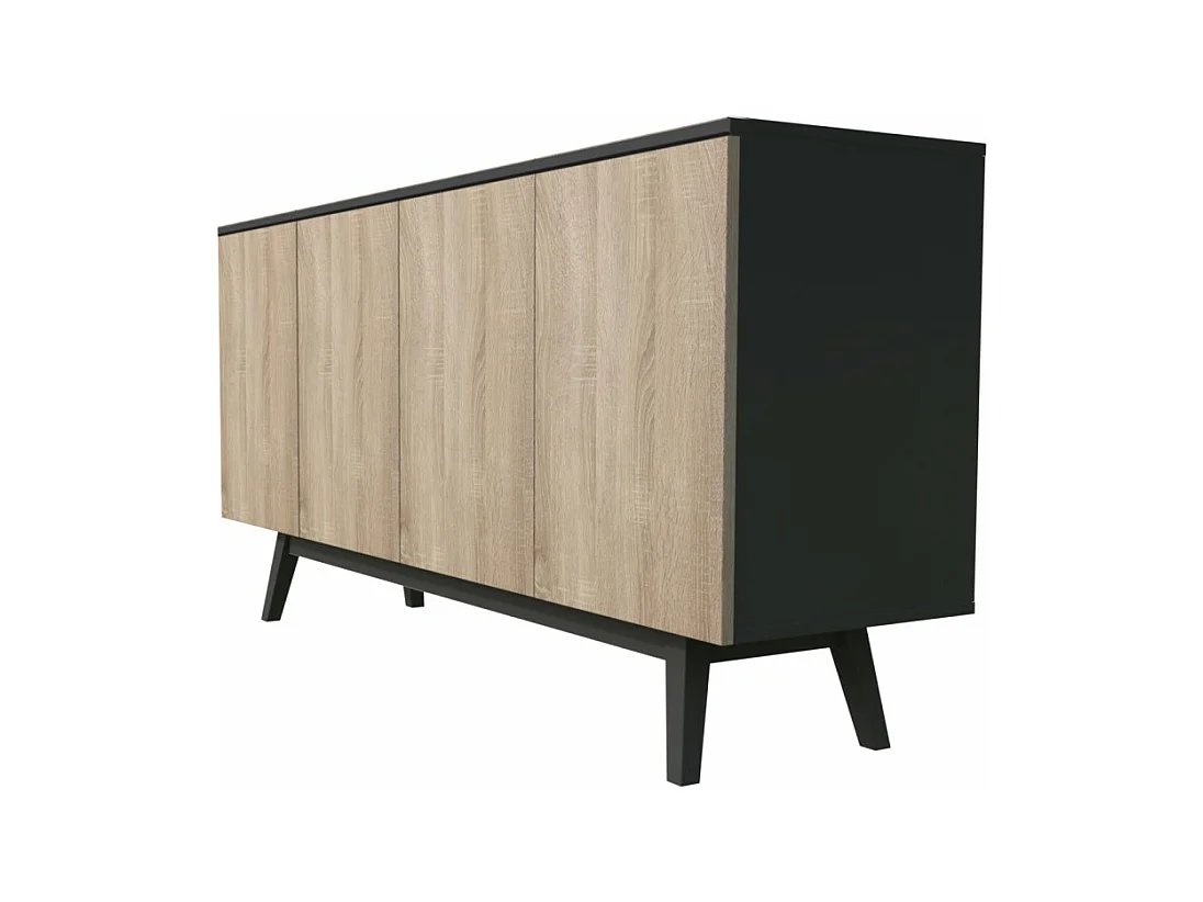 Commode de rangement Meuble universel HONA 160x42x80cm Noir et Chêne 2tiroirs intérieurs