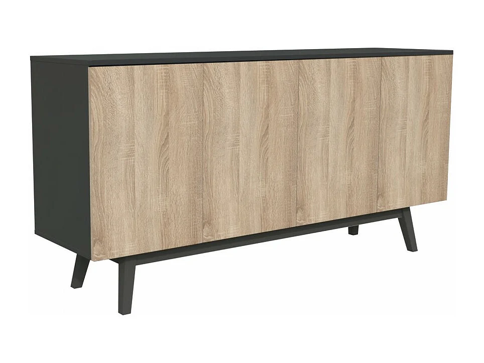 Commode de rangement Meuble universel HONA 160x42x80cm Noir et Chêne 2tiroirs intérieurs