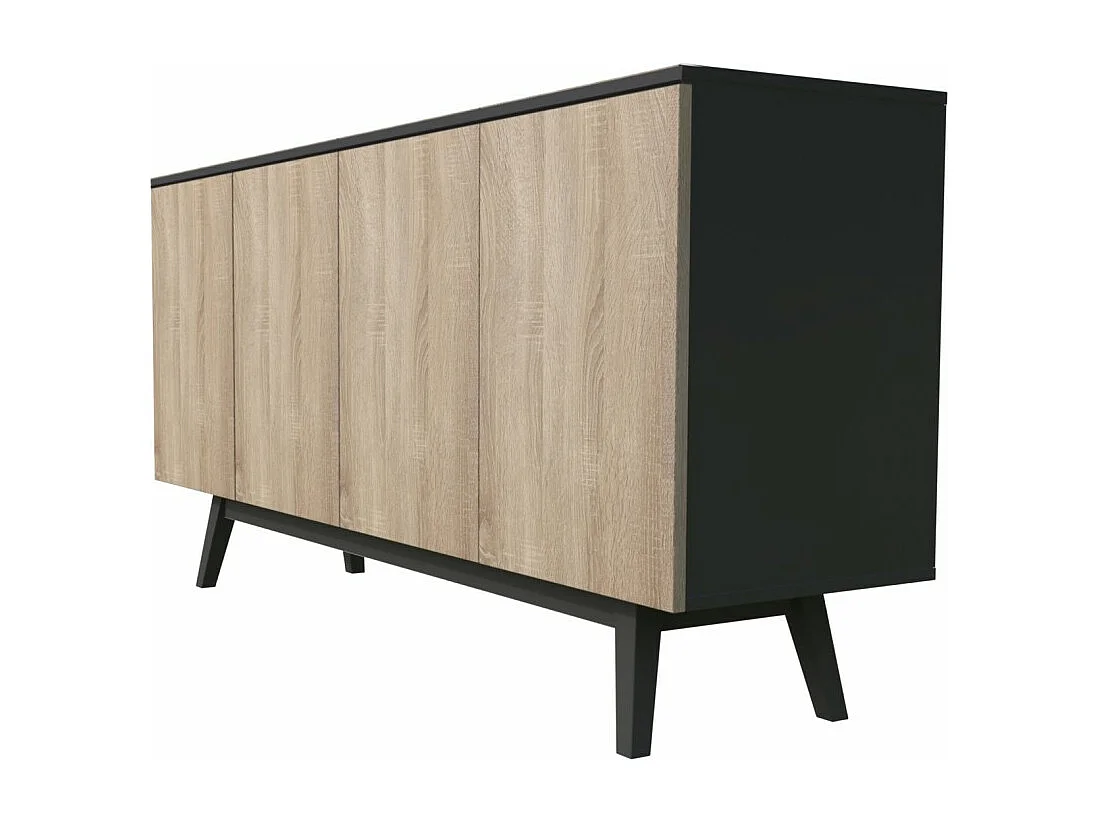 Commode de rangement Meuble universel HONA 160x42x80cm Noir et Chêne 2tiroirs intérieurs