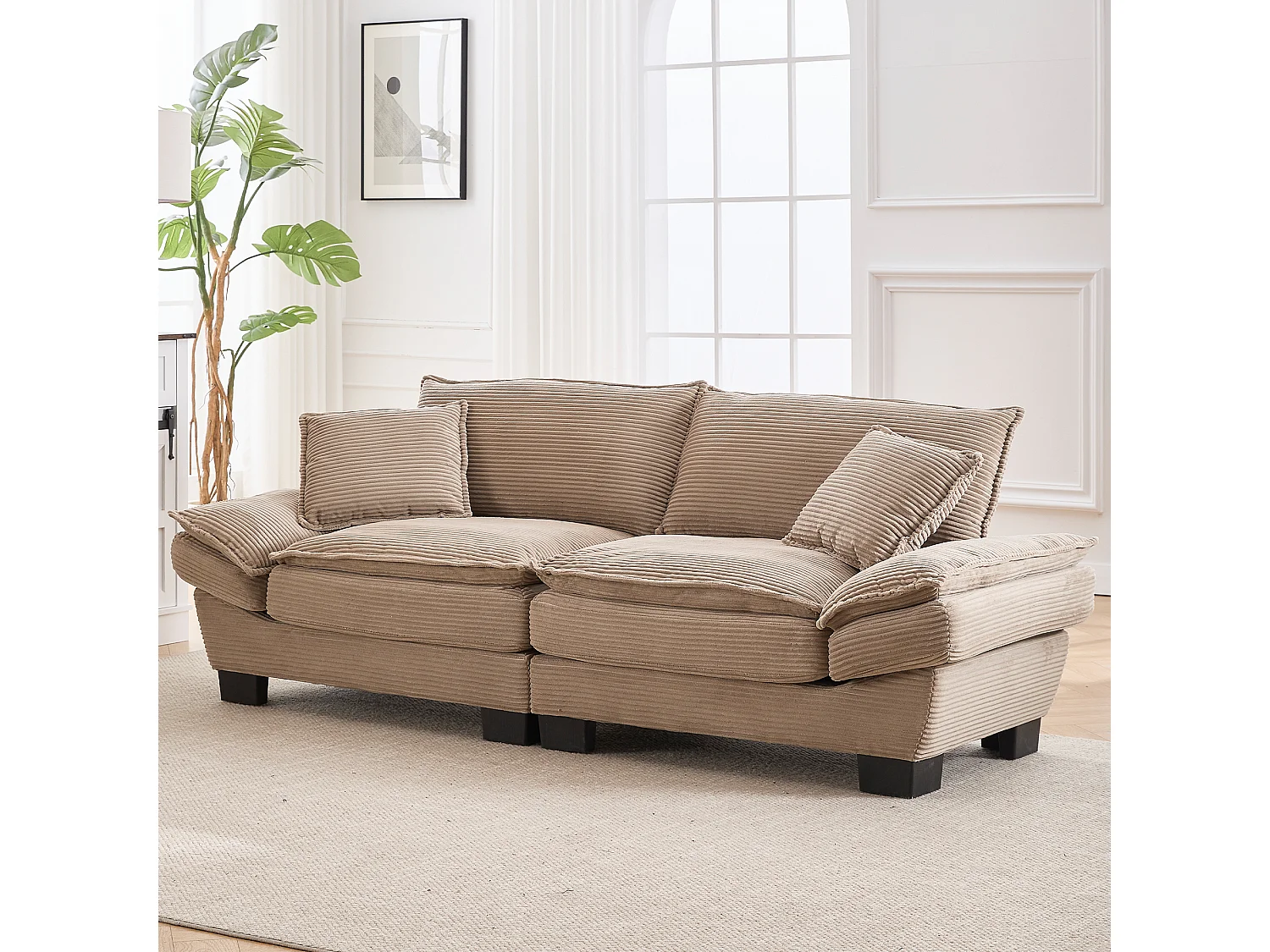 Canapé fixe 2 places en velours kaki ultra-profond – assise moelleuse et accoudoirs rembourrés - 224x81x81cm