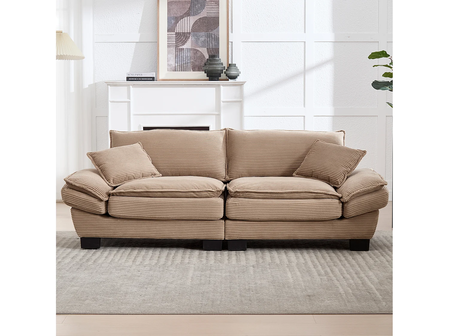 Canapé fixe 2 places en velours kaki ultra-profond – assise moelleuse et accoudoirs rembourrés - 224x81x81cm