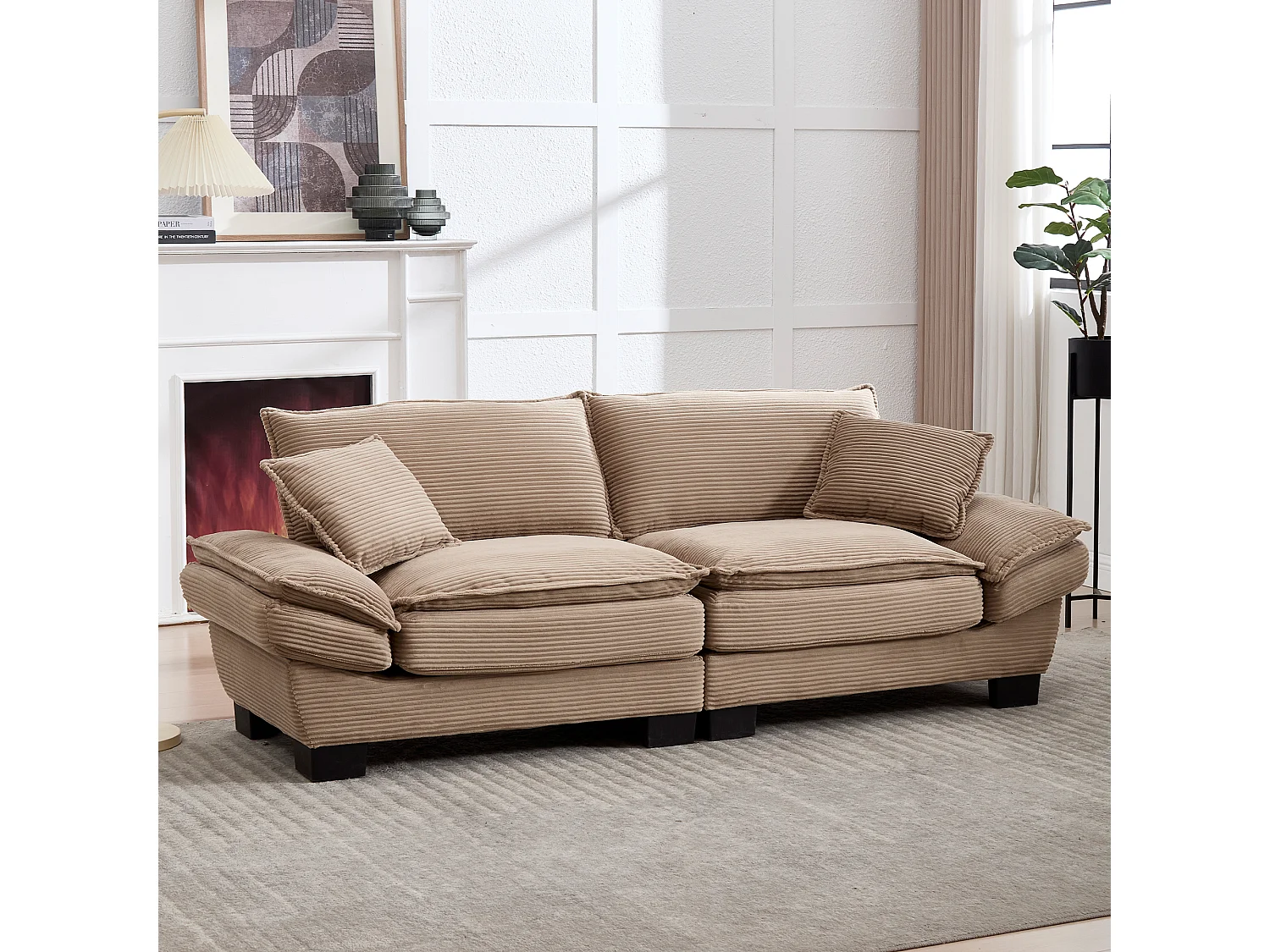 Canapé fixe 2 places en velours kaki ultra-profond – assise moelleuse et accoudoirs rembourrés - 224x81x81cm
