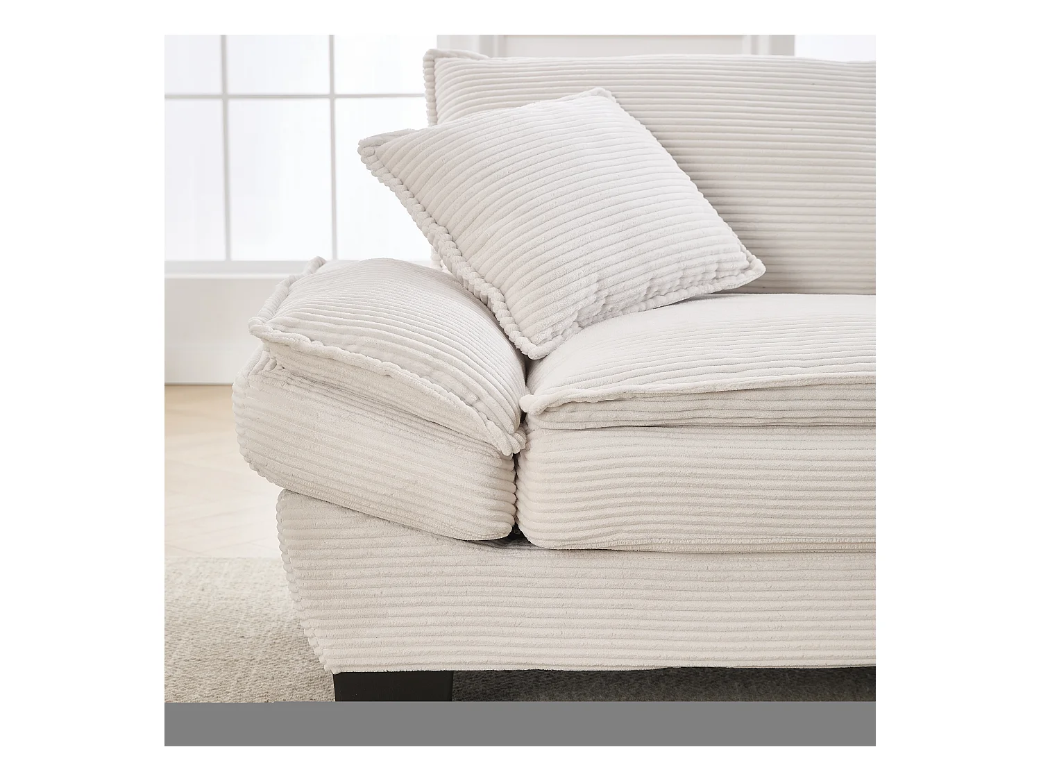 Canapé fixe 2 places en velours beige ultra-profond – assise moelleuse et accoudoirs rembourrés - 224x81x81cm