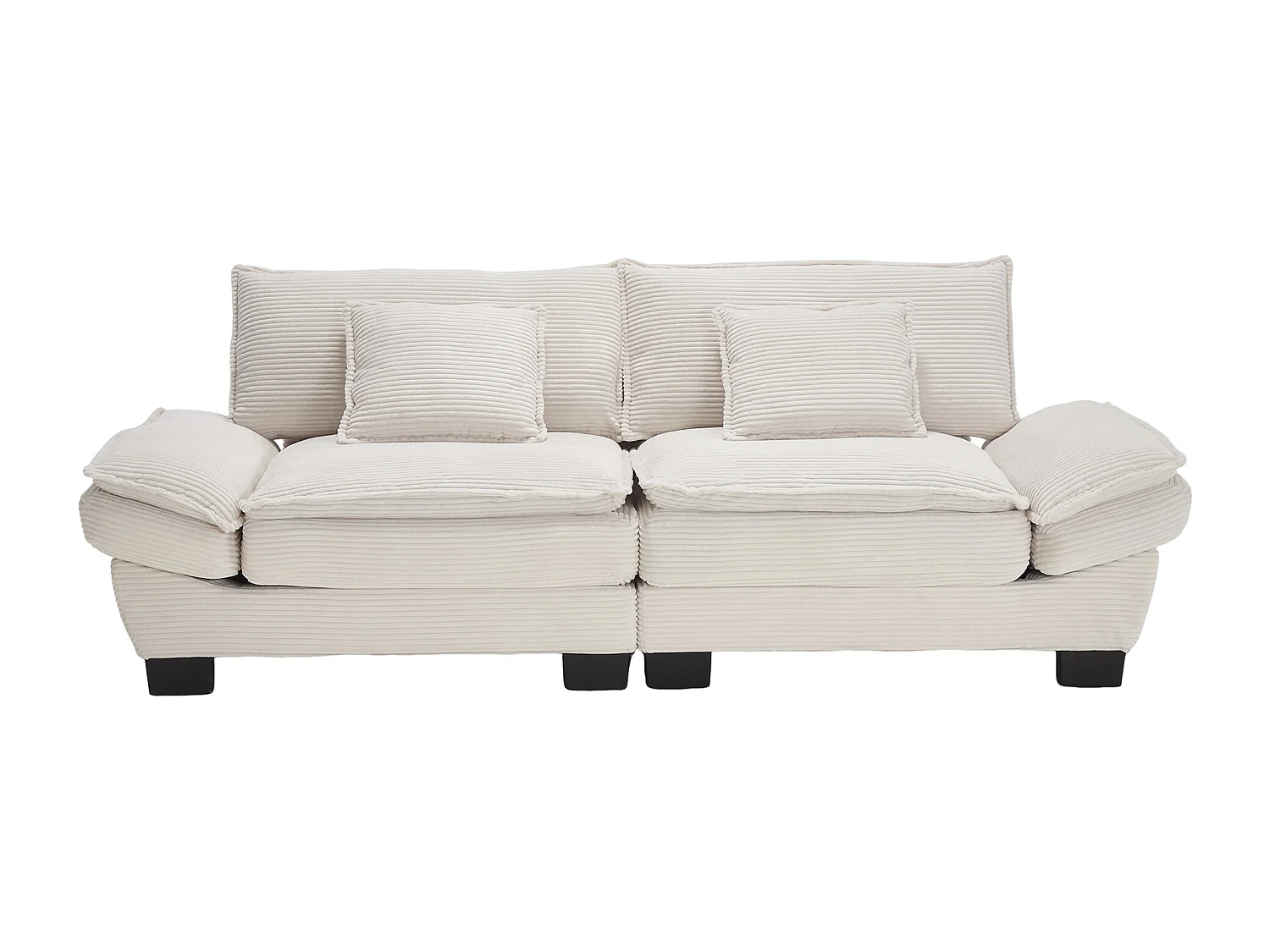 Canapé fixe 2 places en velours beige ultra-profond – assise moelleuse et accoudoirs rembourrés - 224x81x81cm