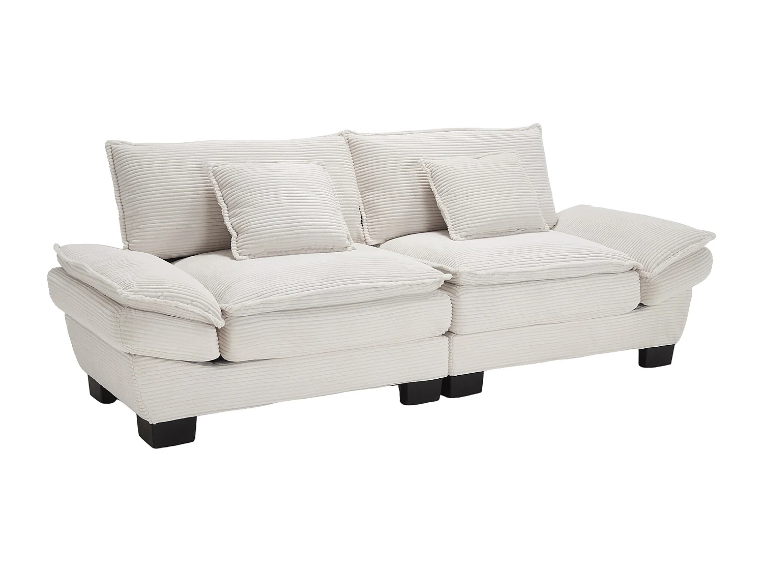 Canapé fixe 2 places en velours beige ultra-profond – assise moelleuse et accoudoirs rembourrés - 224x81x81cm
