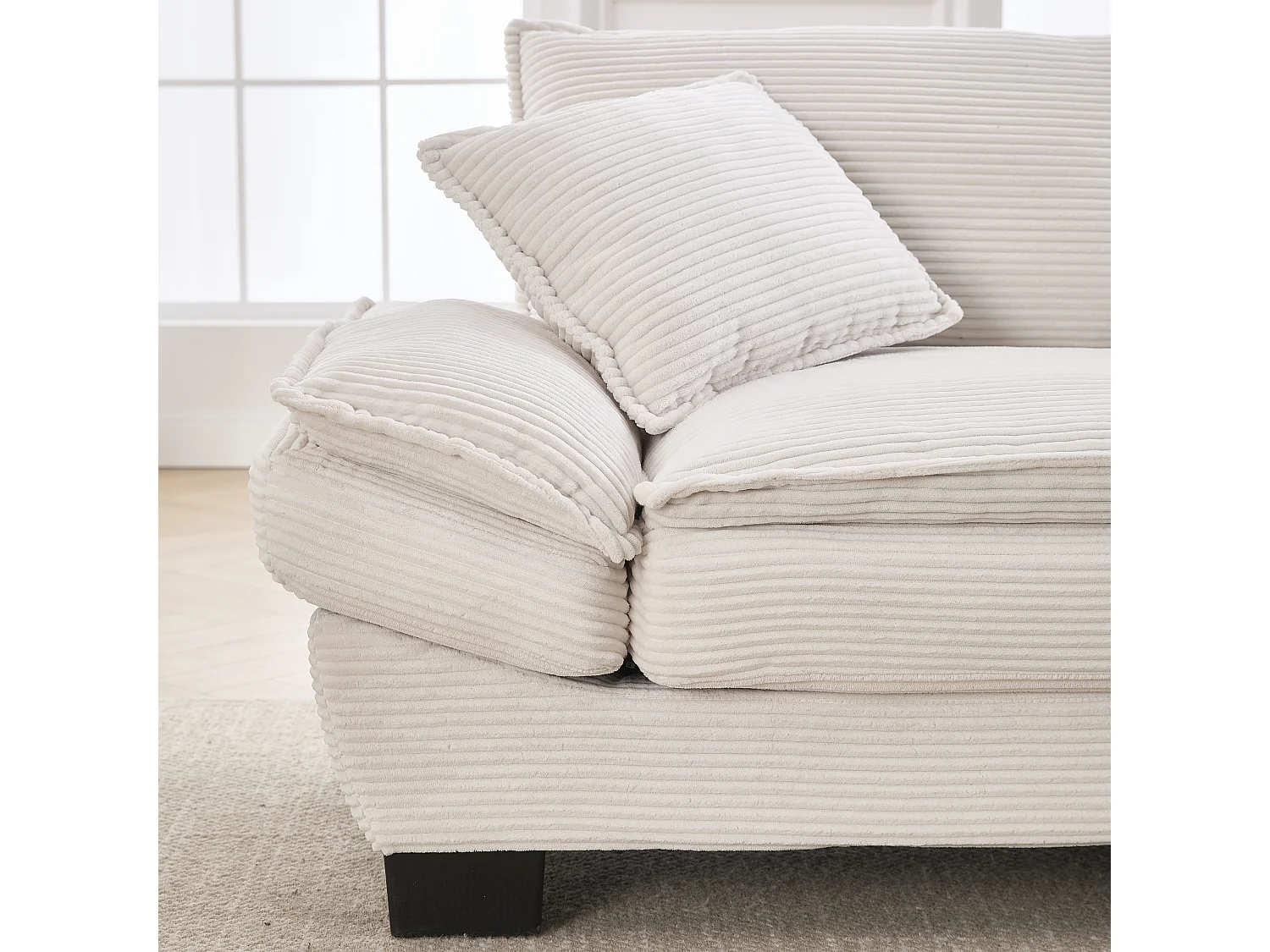 Canapé fixe 2 places en velours beige ultra-profond – assise moelleuse et accoudoirs rembourrés - 224x81x81cm
