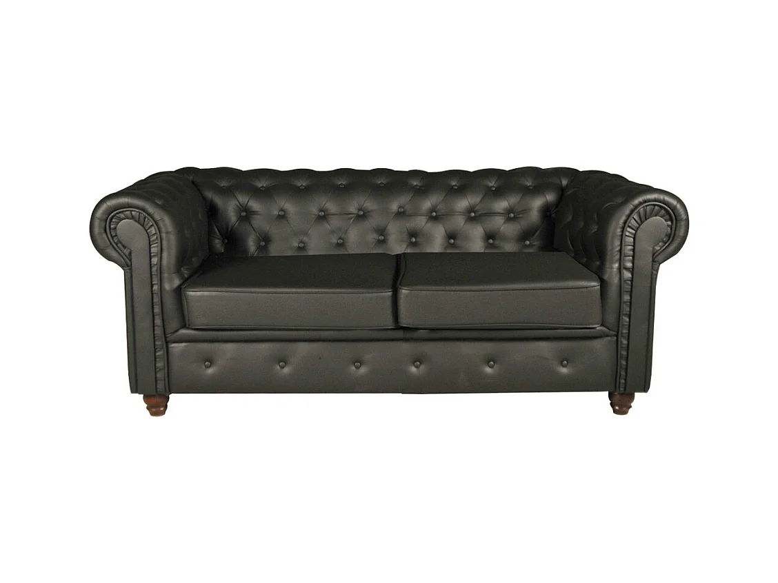 Canapé 2 places Noir revêtement effet cuir capitonné 183x85x72cm FEILD