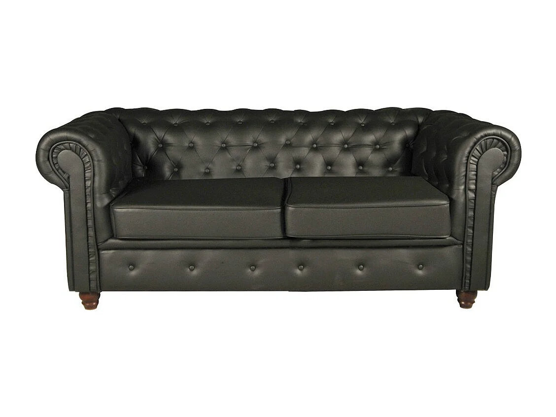 Canapé 2 places Noir revêtement effet cuir capitonné 183x85x72cm FEILD