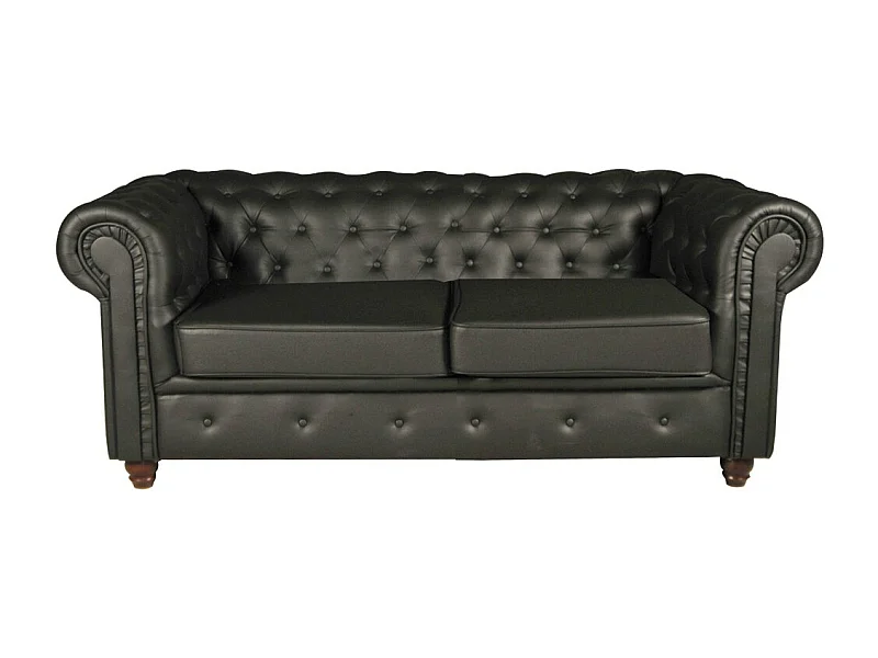 Canapé 2 places Noir revêtement effet cuir capitonné 183x85x72cm FEILD