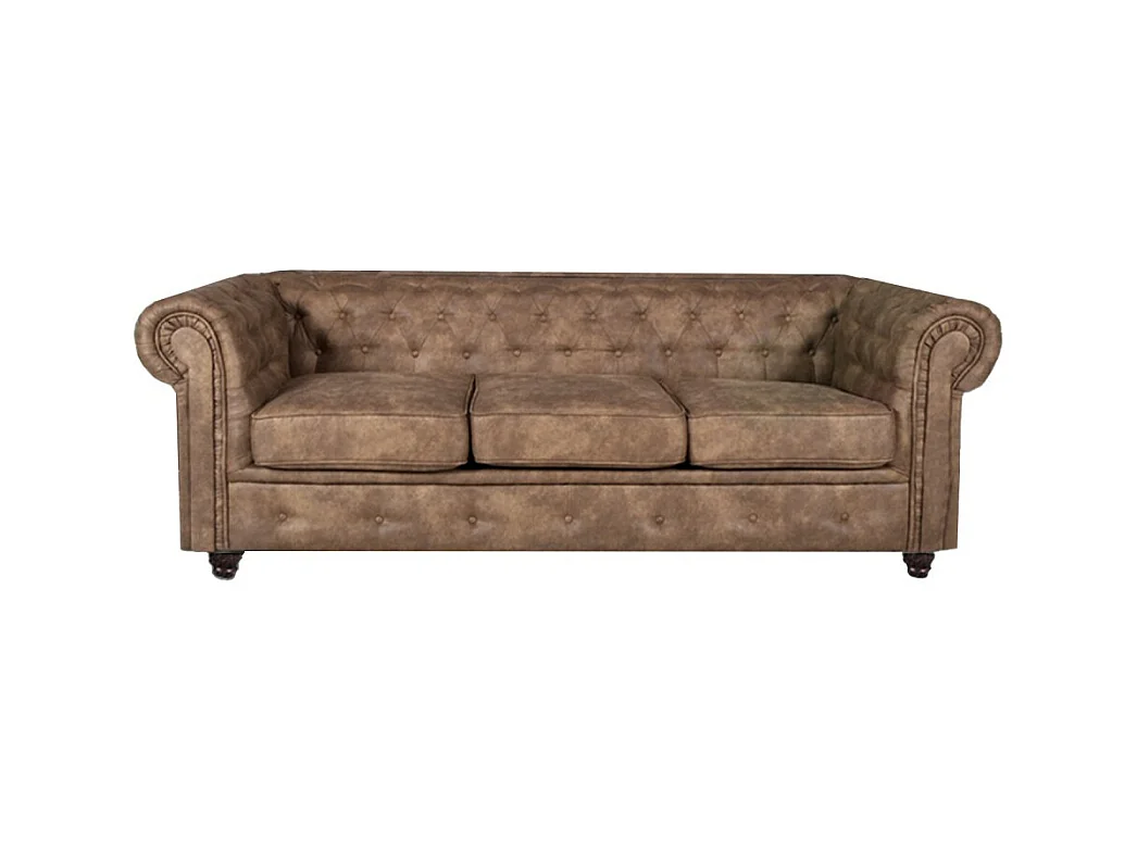 Canapé 3 places marron vieilli revêtement effet cuir capitonné 213x85x72cm FEILD