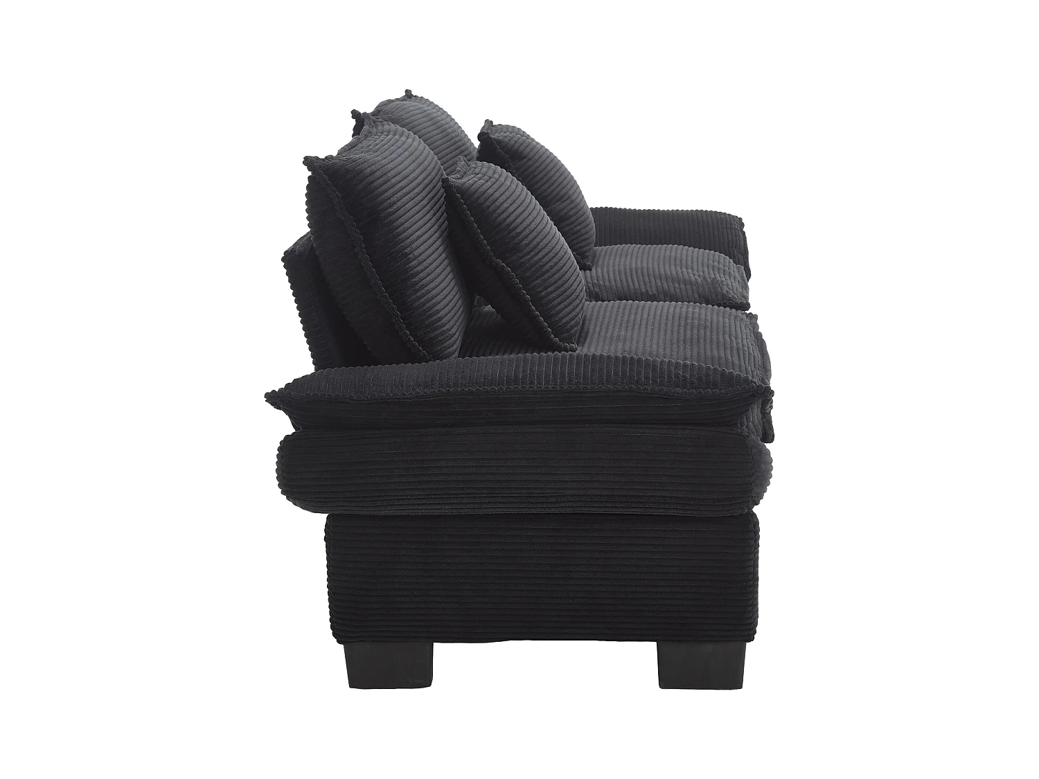 Canapé fixe 2 places en velours noir ultra-profond – assise moelleuse et accoudoirs rembourrés - 224x81x81cm