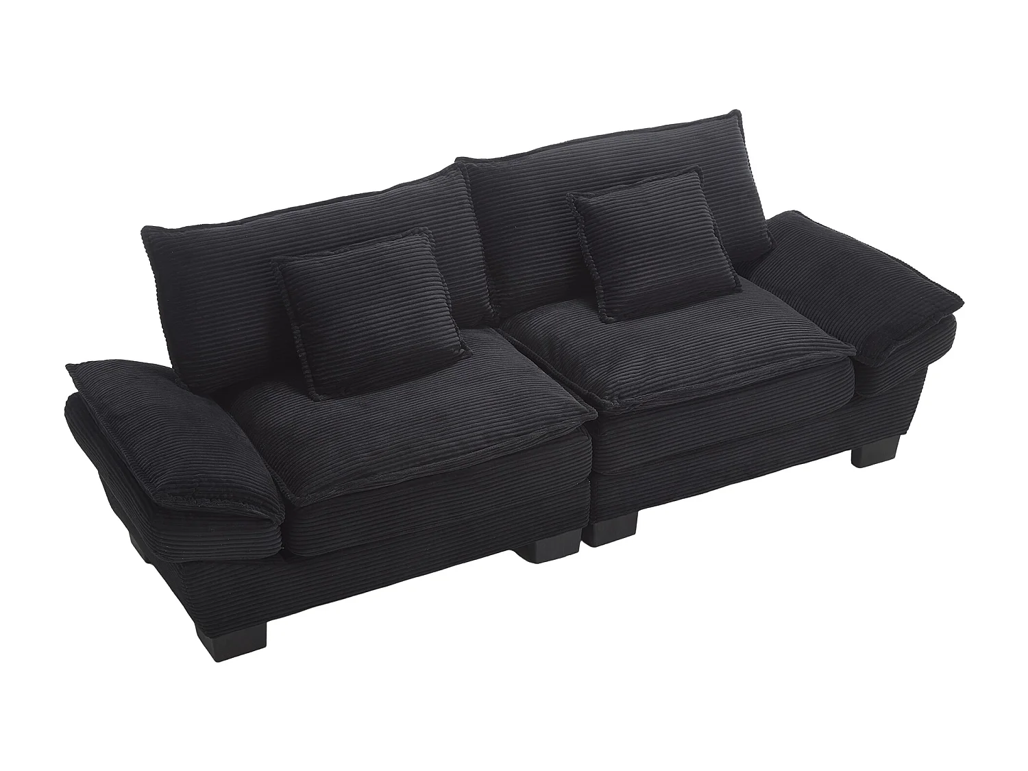Canapé fixe 2 places en velours noir ultra-profond – assise moelleuse et accoudoirs rembourrés - 224x81x81cm