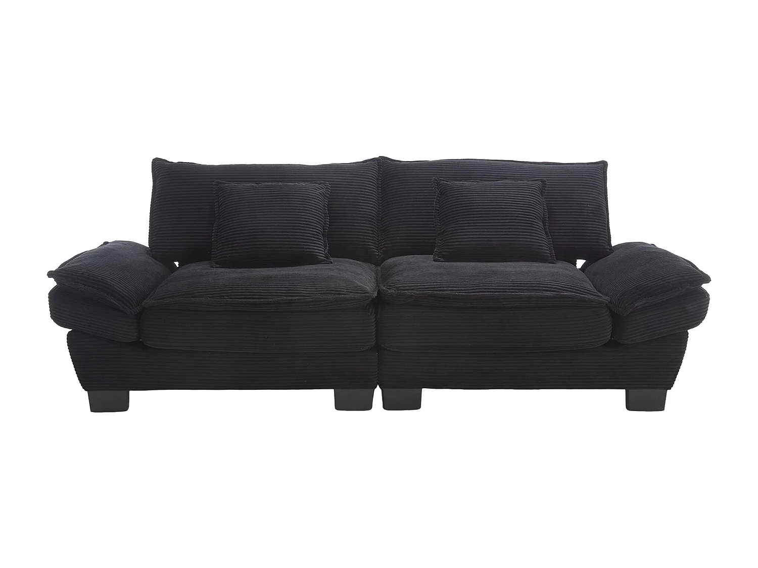 Canapé fixe 2 places en velours noir ultra-profond – assise moelleuse et accoudoirs rembourrés - 224x81x81cm