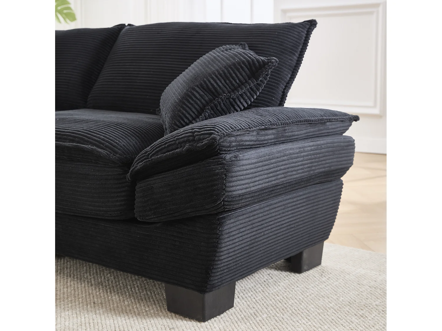 Canapé fixe 2 places en velours noir ultra-profond – assise moelleuse et accoudoirs rembourrés - 224x81x81cm