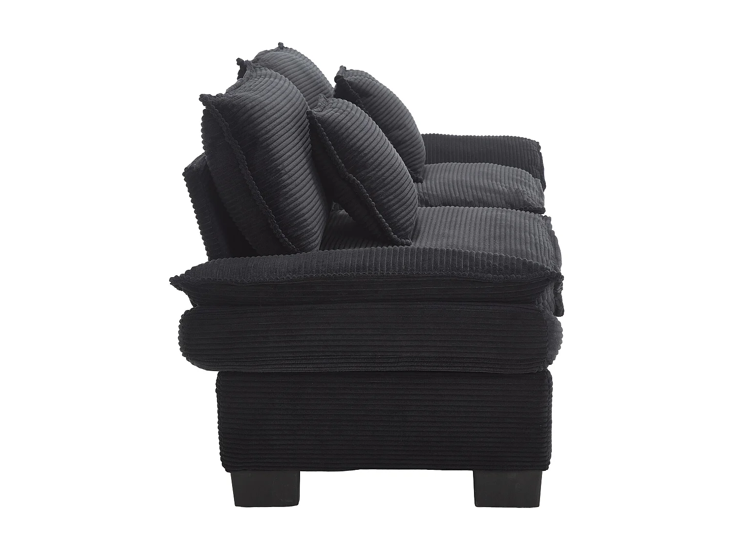 Canapé fixe 2 places en velours noir ultra-profond – assise moelleuse et accoudoirs rembourrés - 224x81x81cm
