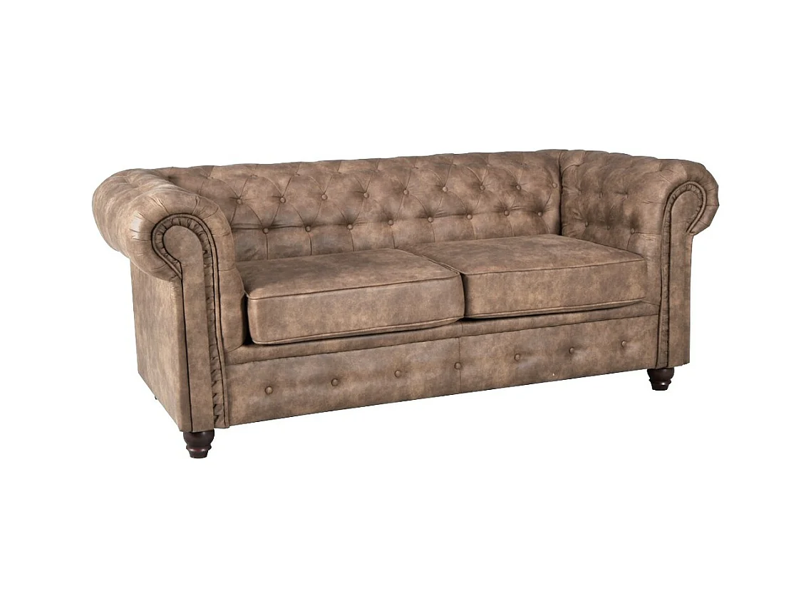 Canapé 2 places Marron vieilli revêtement effet cuir capitonné 183x85x72cm FEILD