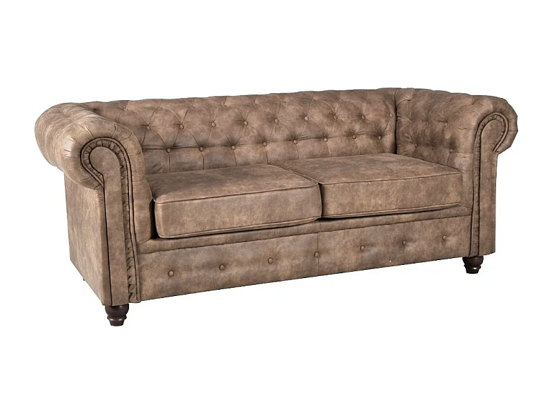 Canapé 2 places Marron vieilli revêtement effet cuir capitonné 183x85x72cm FEILD