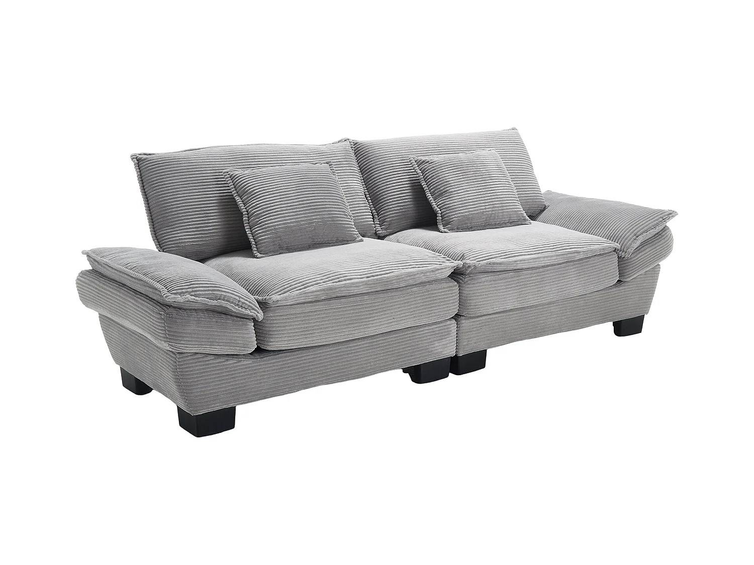 Canapé fixe 2 places en velours gris clair ultra-profond – assise moelleuse et accoudoirs rembourrés - 224x81x81cm