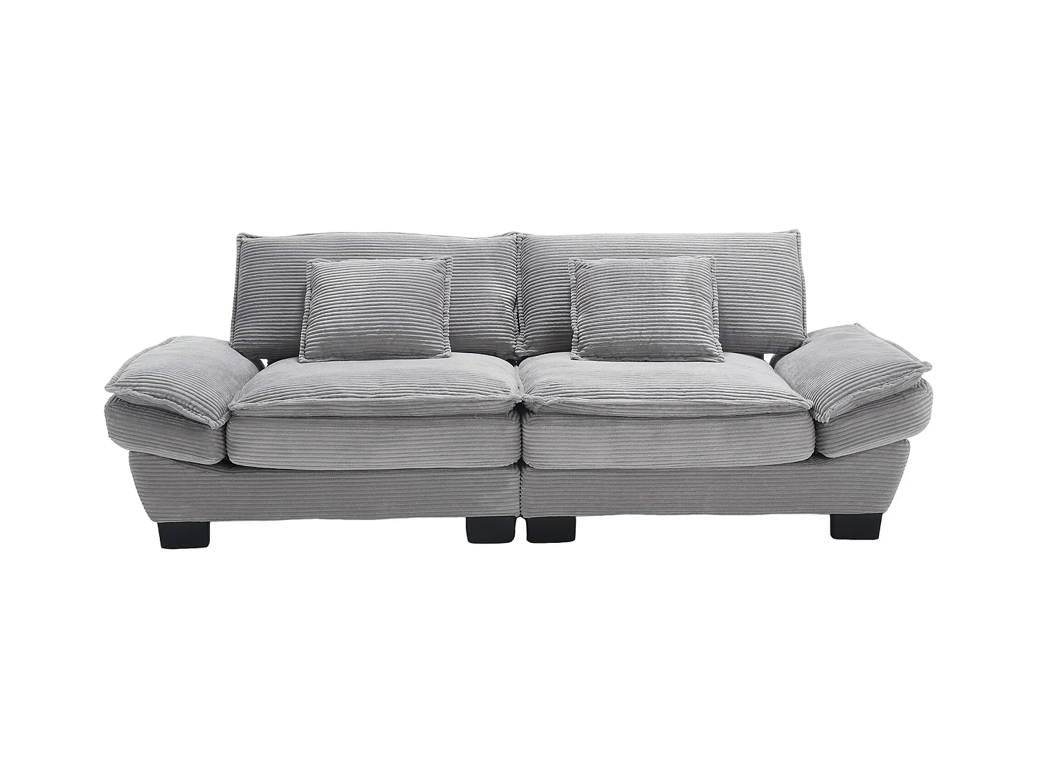 Canapé fixe 2 places en velours gris clair ultra-profond – assise moelleuse et accoudoirs rembourrés - 224x81x81cm