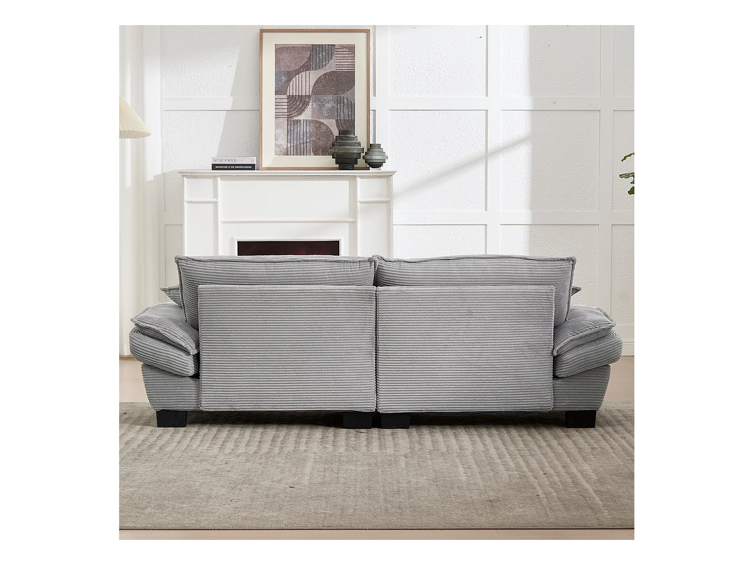 Canapé fixe 2 places en velours gris clair ultra-profond – assise moelleuse et accoudoirs rembourrés - 224x81x81cm