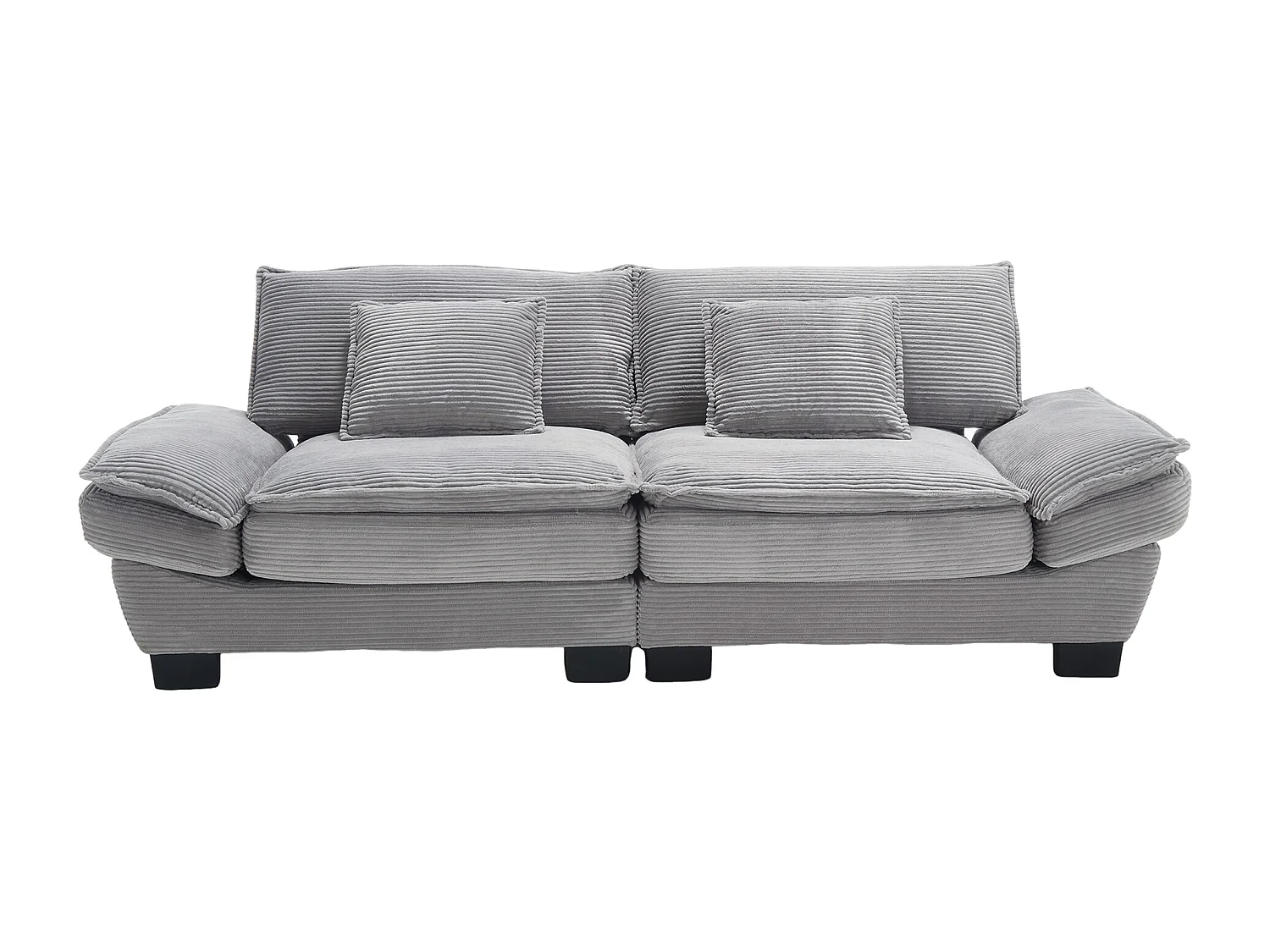 Canapé fixe 2 places en velours gris clair ultra-profond – assise moelleuse et accoudoirs rembourrés - 224x81x81cm