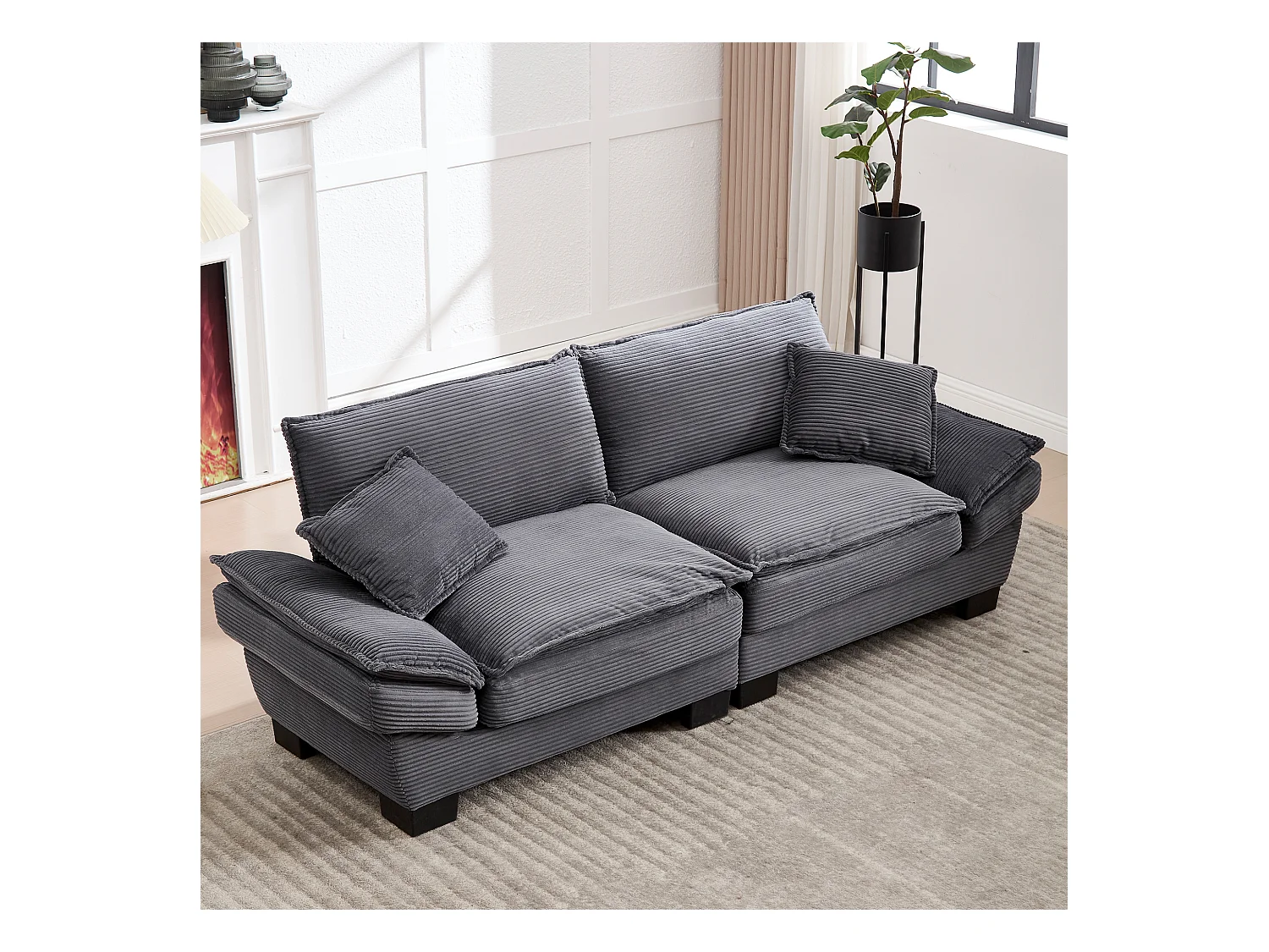 Canapé fixe 2 places en velours gris ultra-profond – assise moelleuse et accoudoirs rembourrés - 224x81x81cm