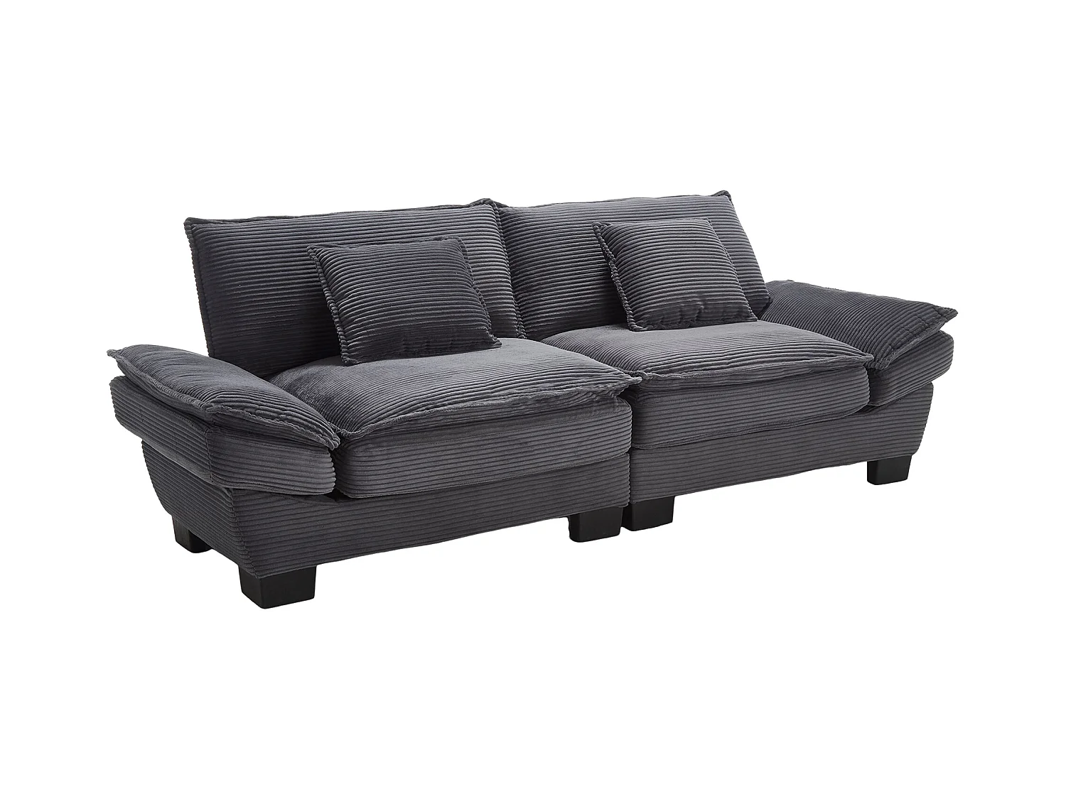 Canapé fixe 2 places en velours gris ultra-profond – assise moelleuse et accoudoirs rembourrés - 224x81x81cm