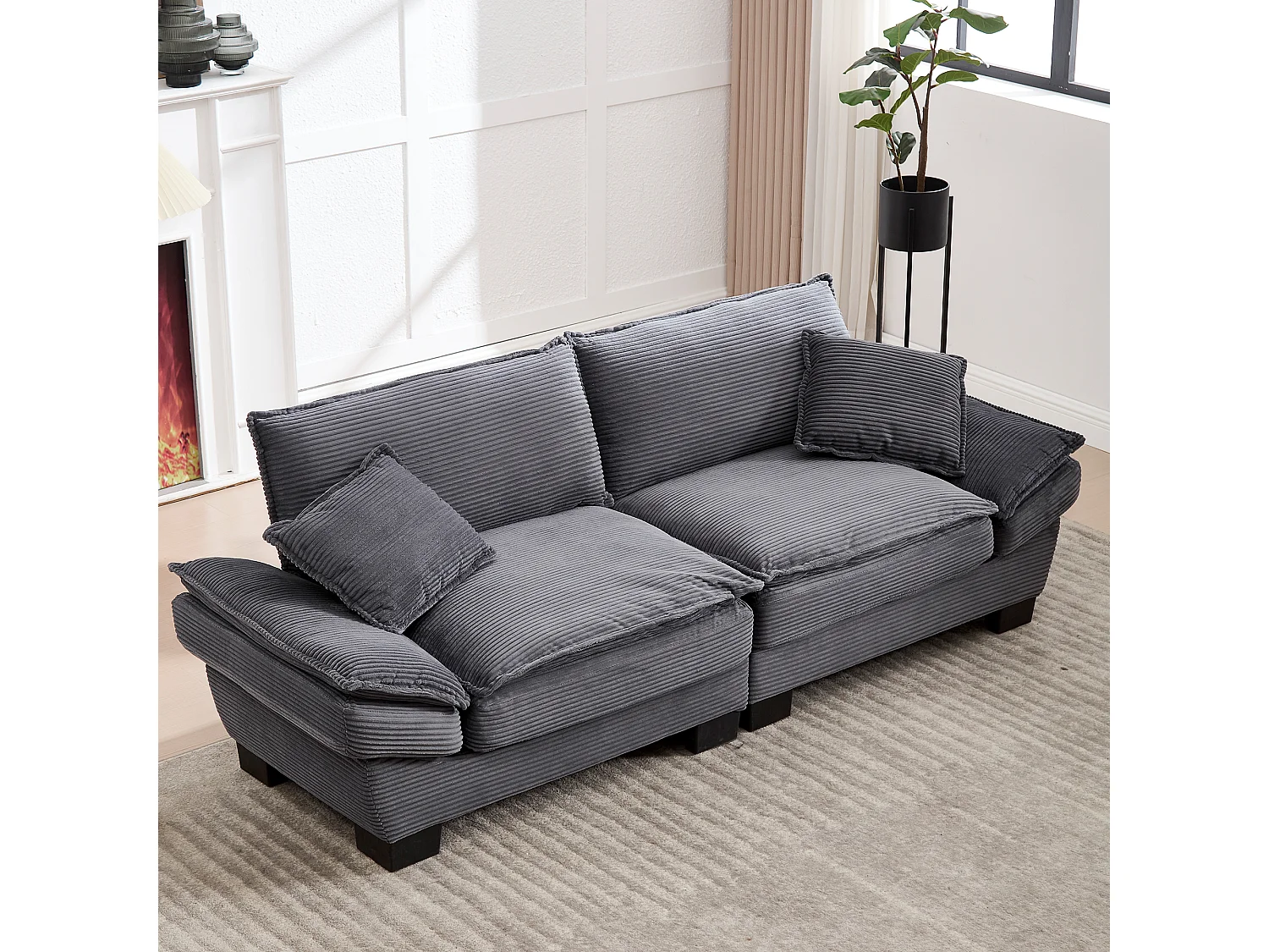 Canapé fixe 2 places en velours gris ultra-profond – assise moelleuse et accoudoirs rembourrés - 224x81x81cm